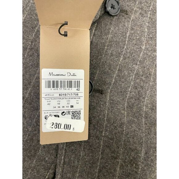 Massimo Dutti Womens Wool Blazer Jacket EU 42 US 10 Mink Pinstripe 6015/717 NWT - Picture 7 of 12